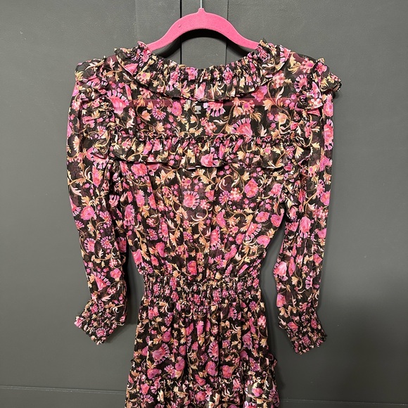 Misa Los Angeles Pink and Brown Floral Long Sleeve Dress - Picture 5 of 6